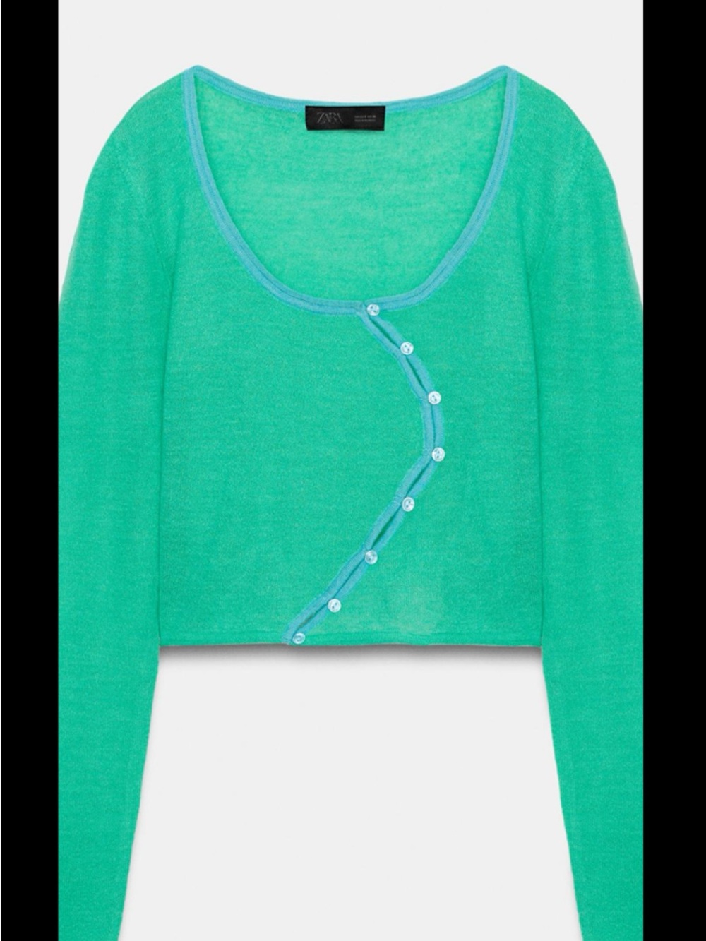 Zara Mint Green Cropped Button-Detail Long Sleeve Top